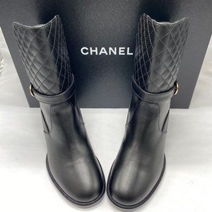Chanel Black Calfskin Leather Short Boots with Silver Hardware